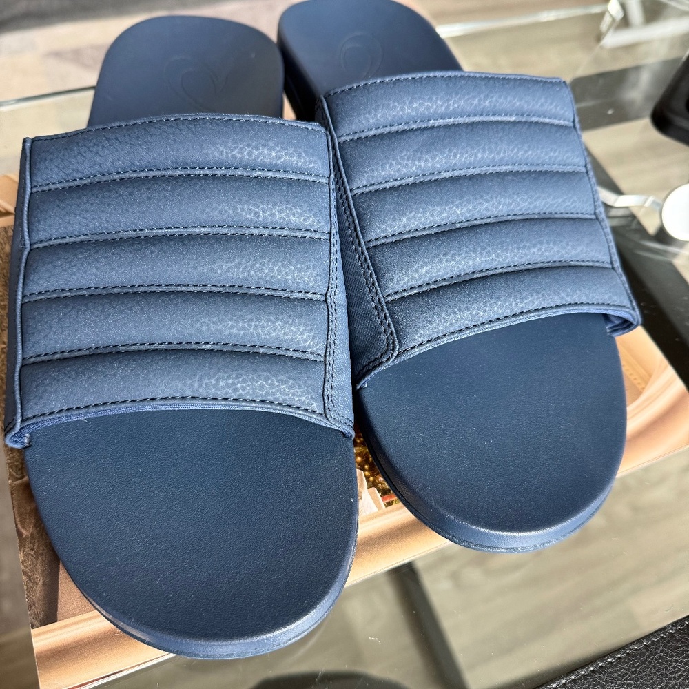 Olukai Maha Olu Moonlit Ocean Blue Mens Recovery Comfy Slides Sandals Size 12